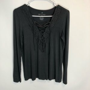 American Eagle Shirt Small Lace Up Soft & Sexy